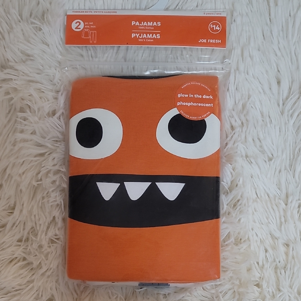 Joe Fresh Kids Orange Monster Pajama Set, Halloween, Glow In The Dark
